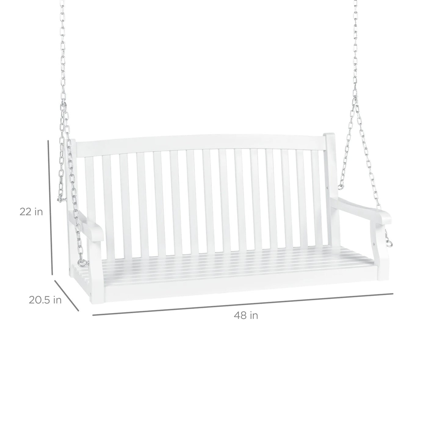 Best Choice Products 48in Wood Porch Swing Outdoor Patio Hanging Bench Chair w/Mounting Chains, 500lb Capacity - White