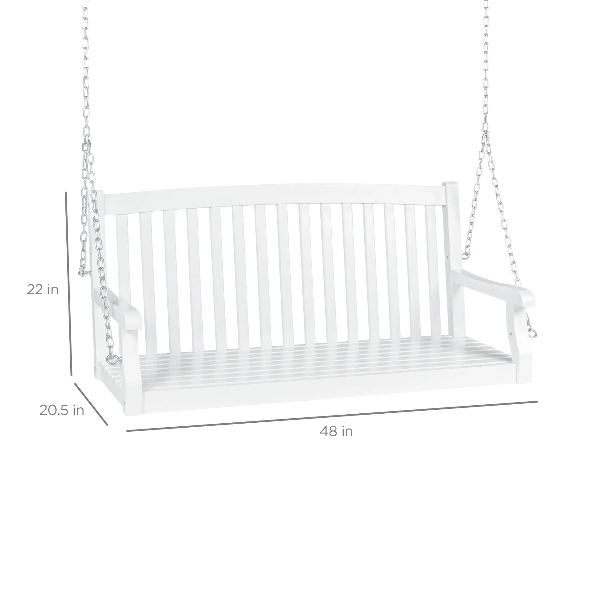 Best Choice Products 48in Wood Porch Swing Outdoor Patio Hanging Bench Chair w/Mounting Chains, 500lb Capacity - White