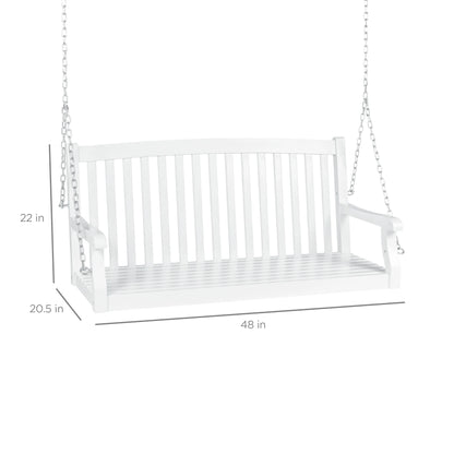 Best Choice Products 48in Wood Porch Swing Outdoor Patio Hanging Bench Chair w/Mounting Chains, 500lb Capacity - White