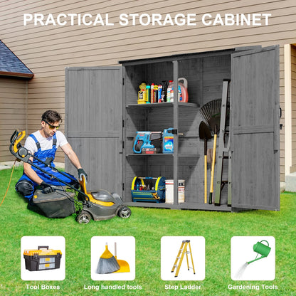 Aiho 55 in. Wide Outdoor Storage Shed with Lockable Double Doors - Weather-Resistant Garden Shed for Patio, Backyard & Lawn, Gray