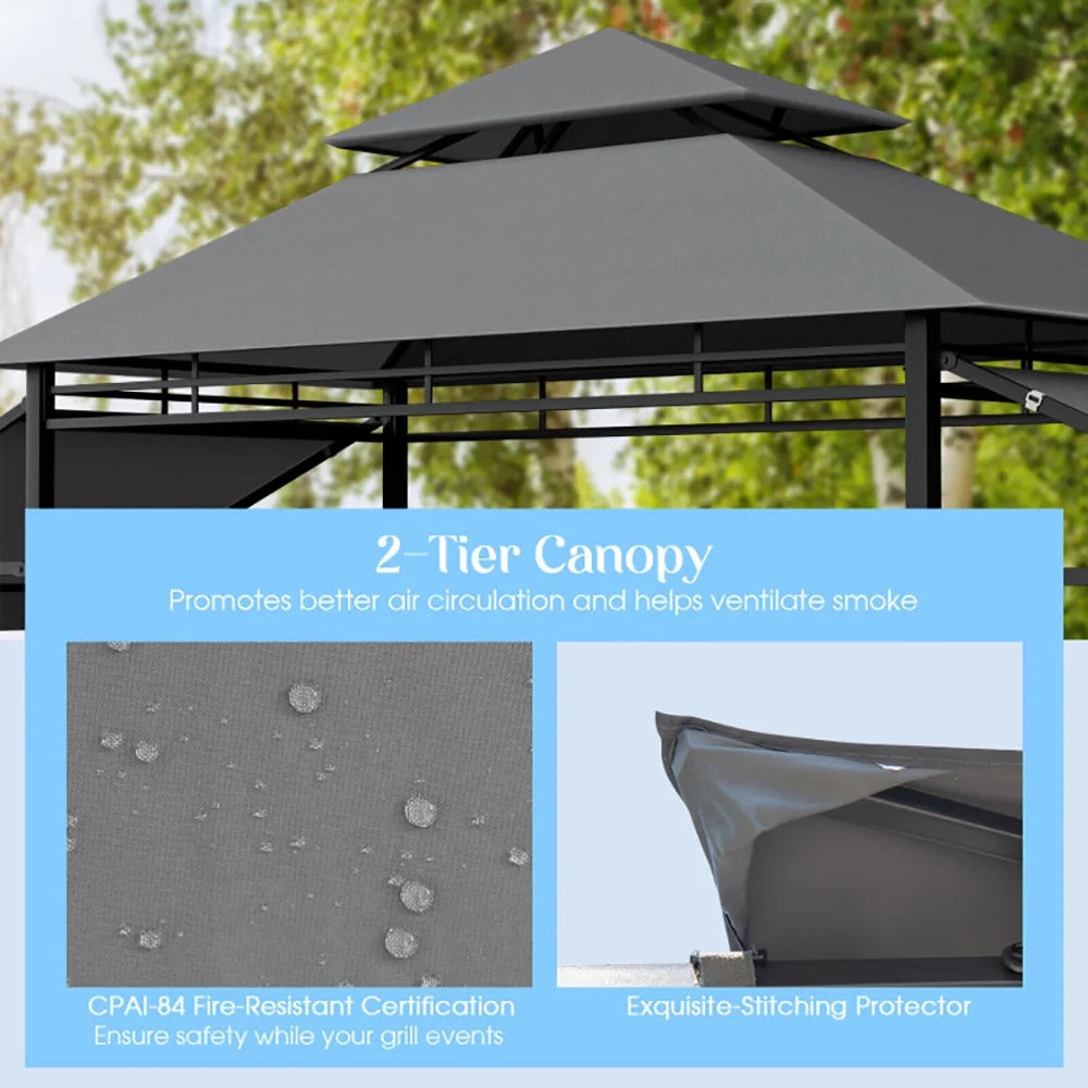 GVN 13.5 x 4 Feet Patio BBQ Grill Canopy Canopy with Dual Side Awnings-Gray, Outdoor Patio Canopy with Hardtop Roof for Garden, Backyard and Deck