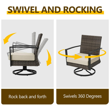 Sunvivi Patio Swivel Dining Chairs with 360-Degree Rotating, All Weather Rattan Chairs with Water-resistant Cushions & Metal Frame, Modern Outdoor Rocking Chair for Porch, Bistro, Balcony