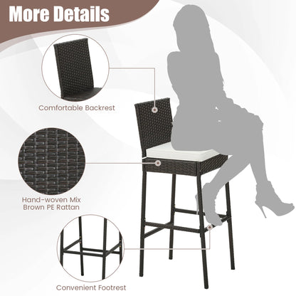 Costway 4 PCS Patio Wicker Barstools Bar Height Chairs with Cushions Backyard Off White