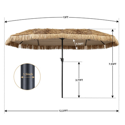 Autlaycil 13 ft Tiki Umbrella, Thatched, Hawaiian, Pool, Patio, Beach