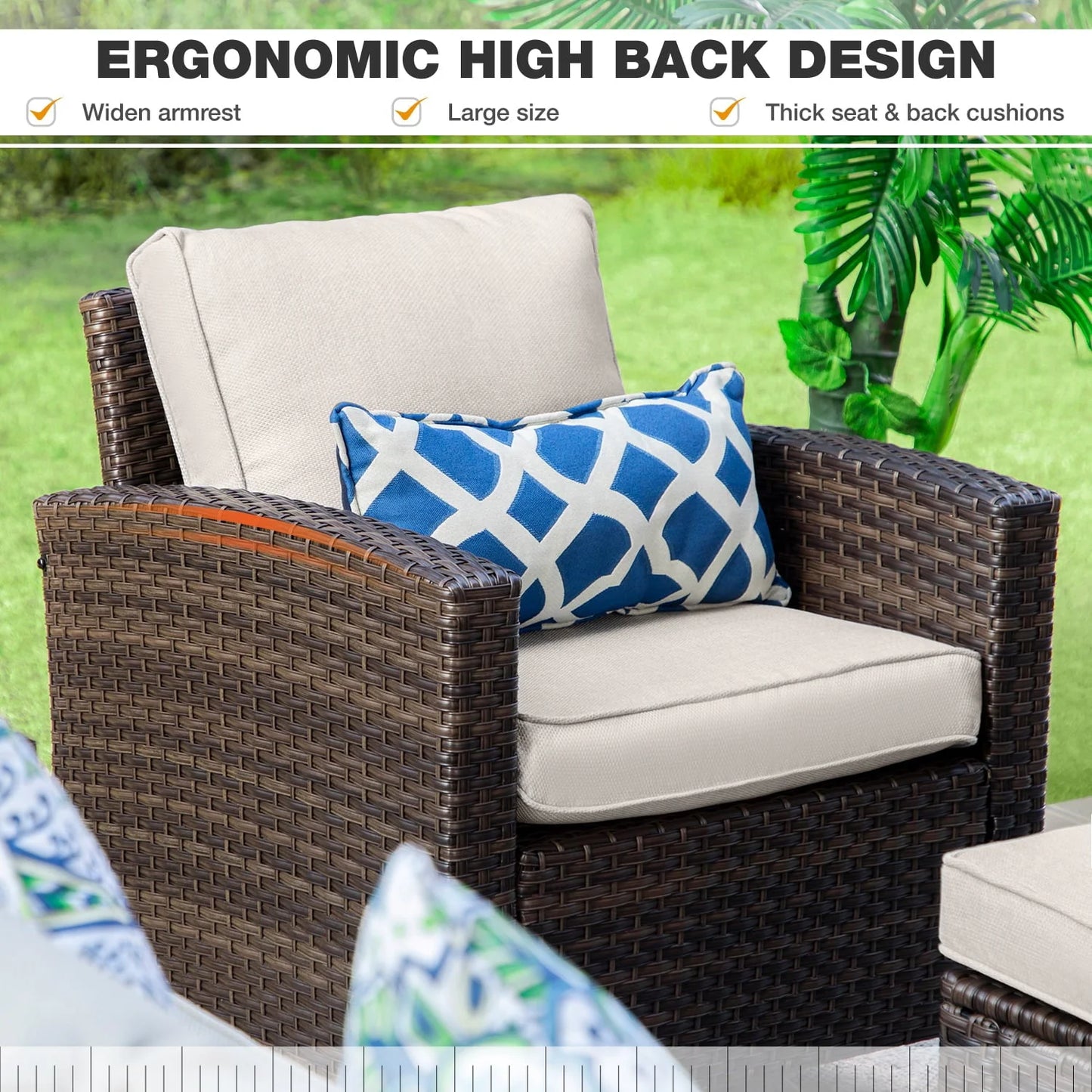 MF Studio 9-Seat Outdoor Patio Conversation Set Wicker Furniture Sofa Set Beige