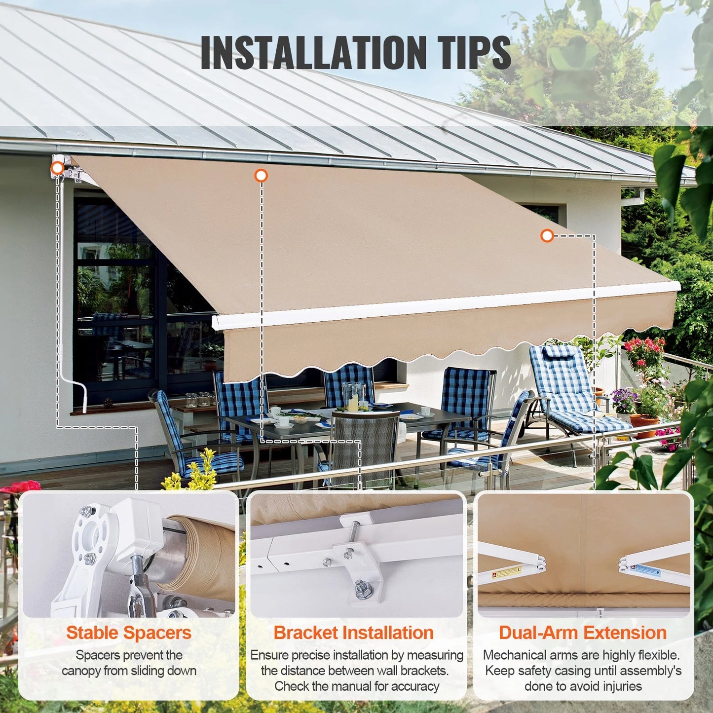 KFFKFF Patio Awning Retractable 8' x 7' Awning Sunshade Shelter with Crank Handle