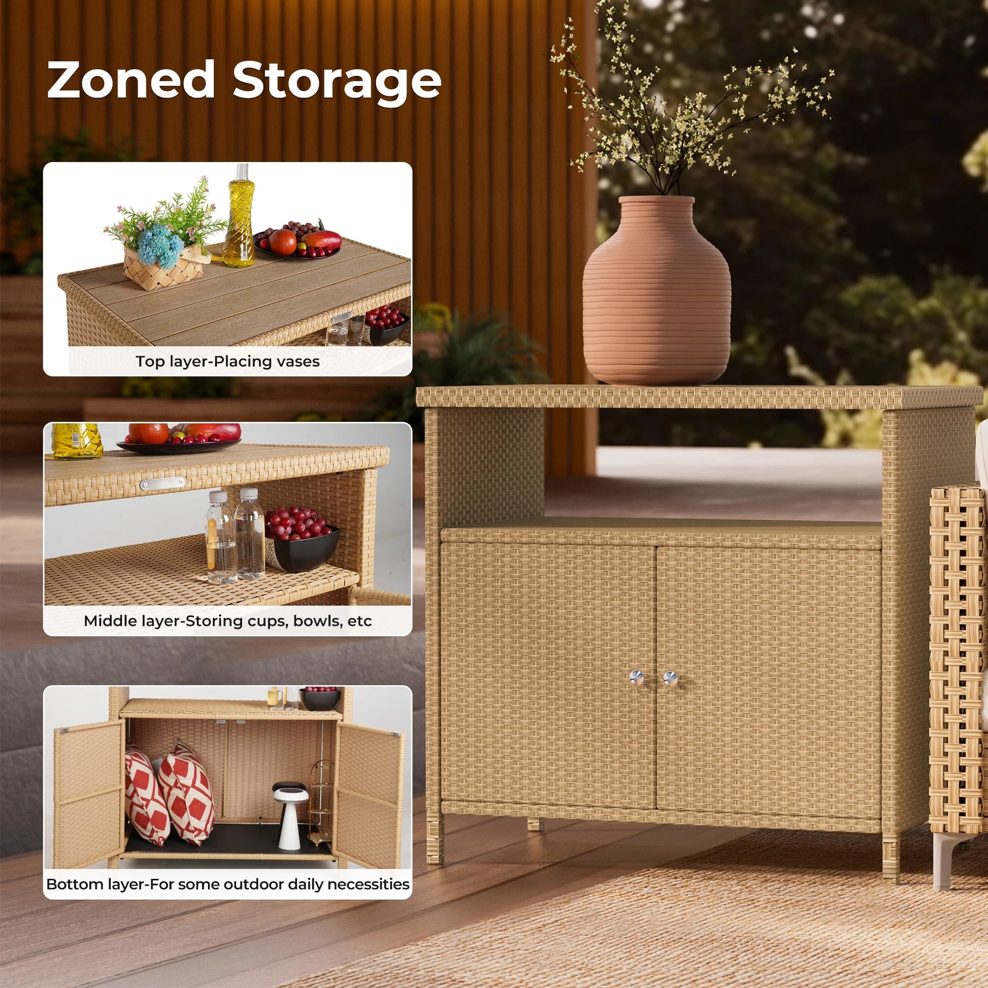 Grand Patio Dylan Outdoor Wicker 2-Door Storage Cabinet, Brown