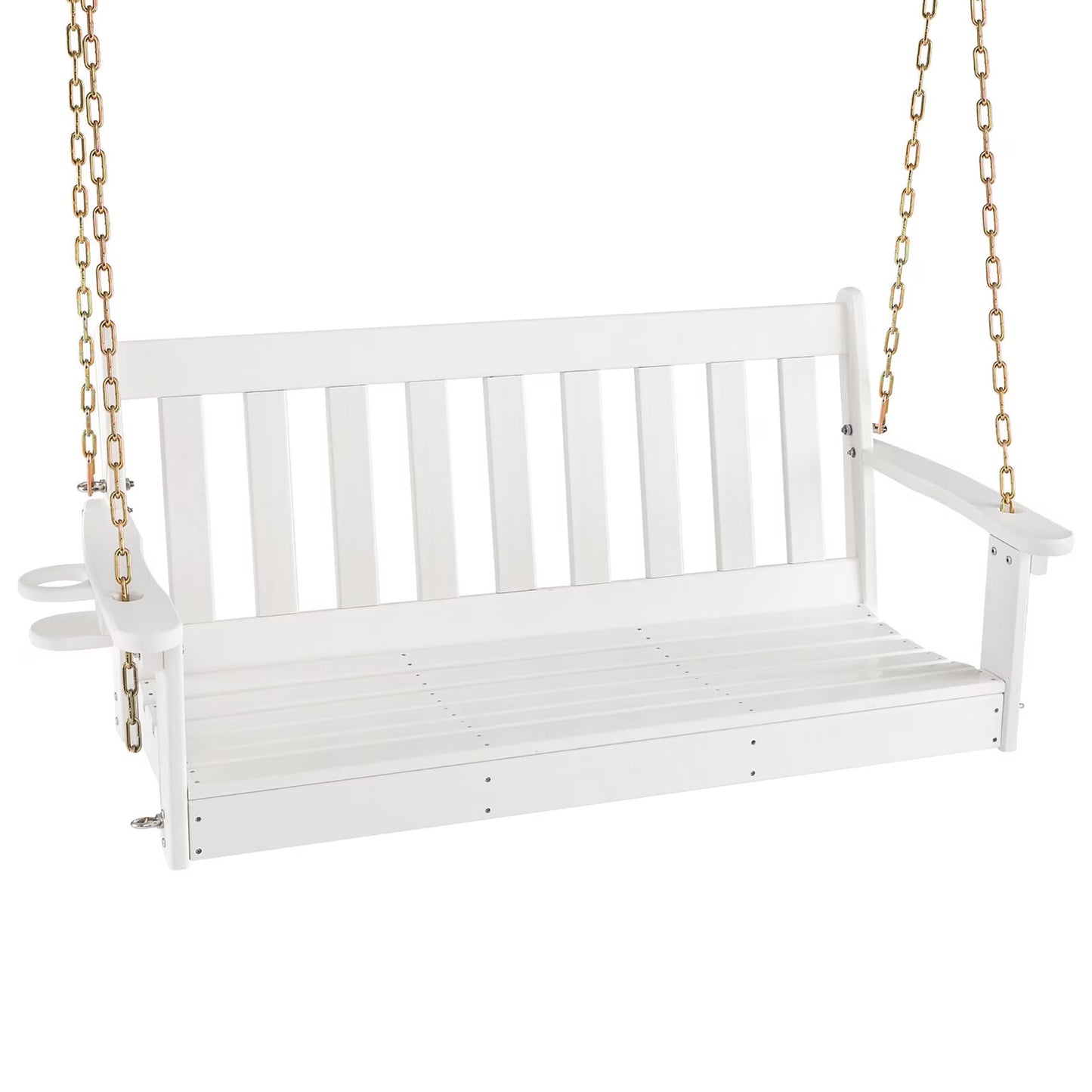Gymax 54'' HDPE Porch Swing Outdoor Patio Hanging Chair w/Cup Holder Adjustable Chain
