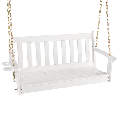 Gymax 54'' HDPE Porch Swing Outdoor Patio Hanging Chair w/Cup Holder Adjustable Chain