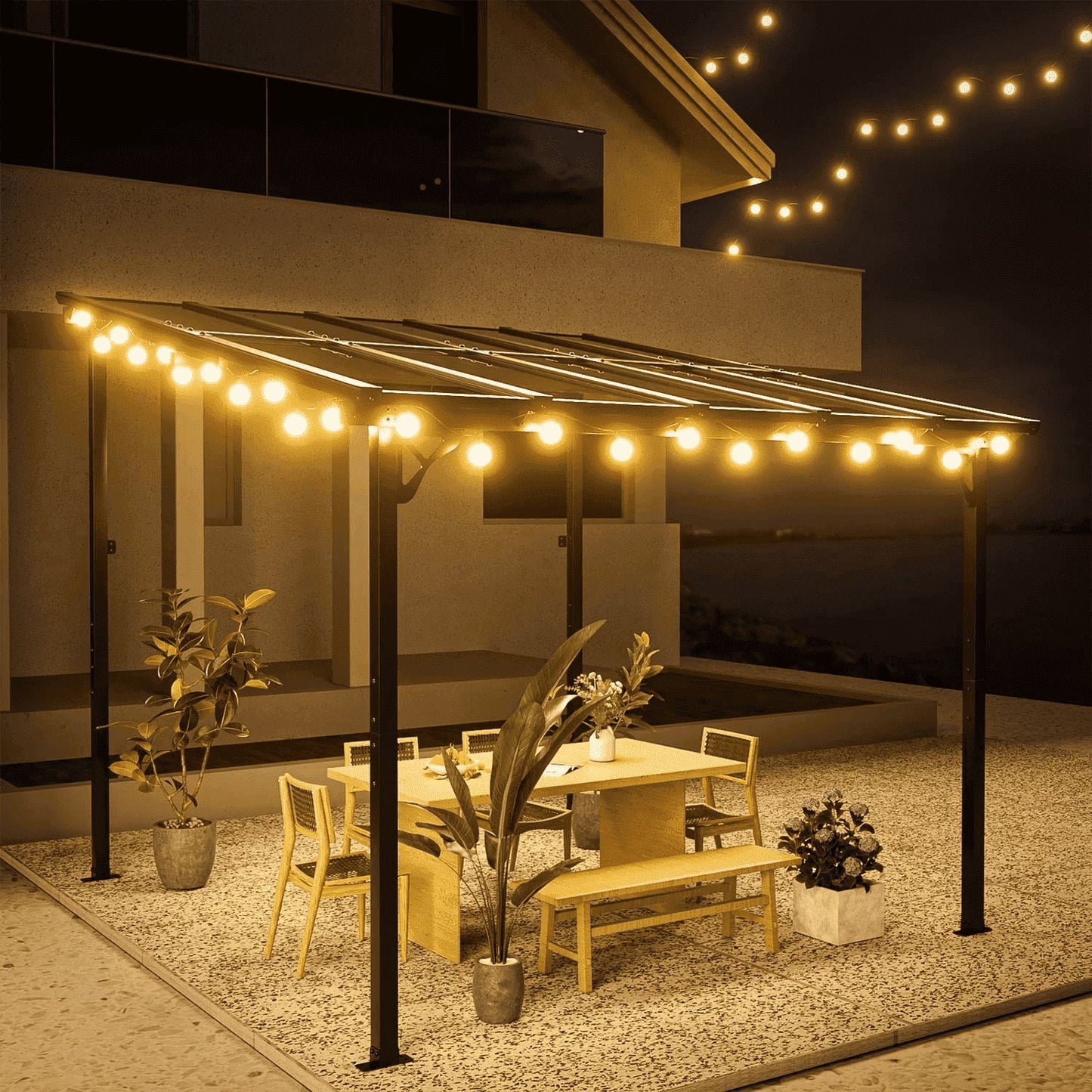 Amopatio 10' x 10' Gazebo, Hardtop Wall Mounted Lean to Gazebo Pergola for Patio, Large Aluminum Pergola Awnings for Decks, Patio, Backyard, Porch