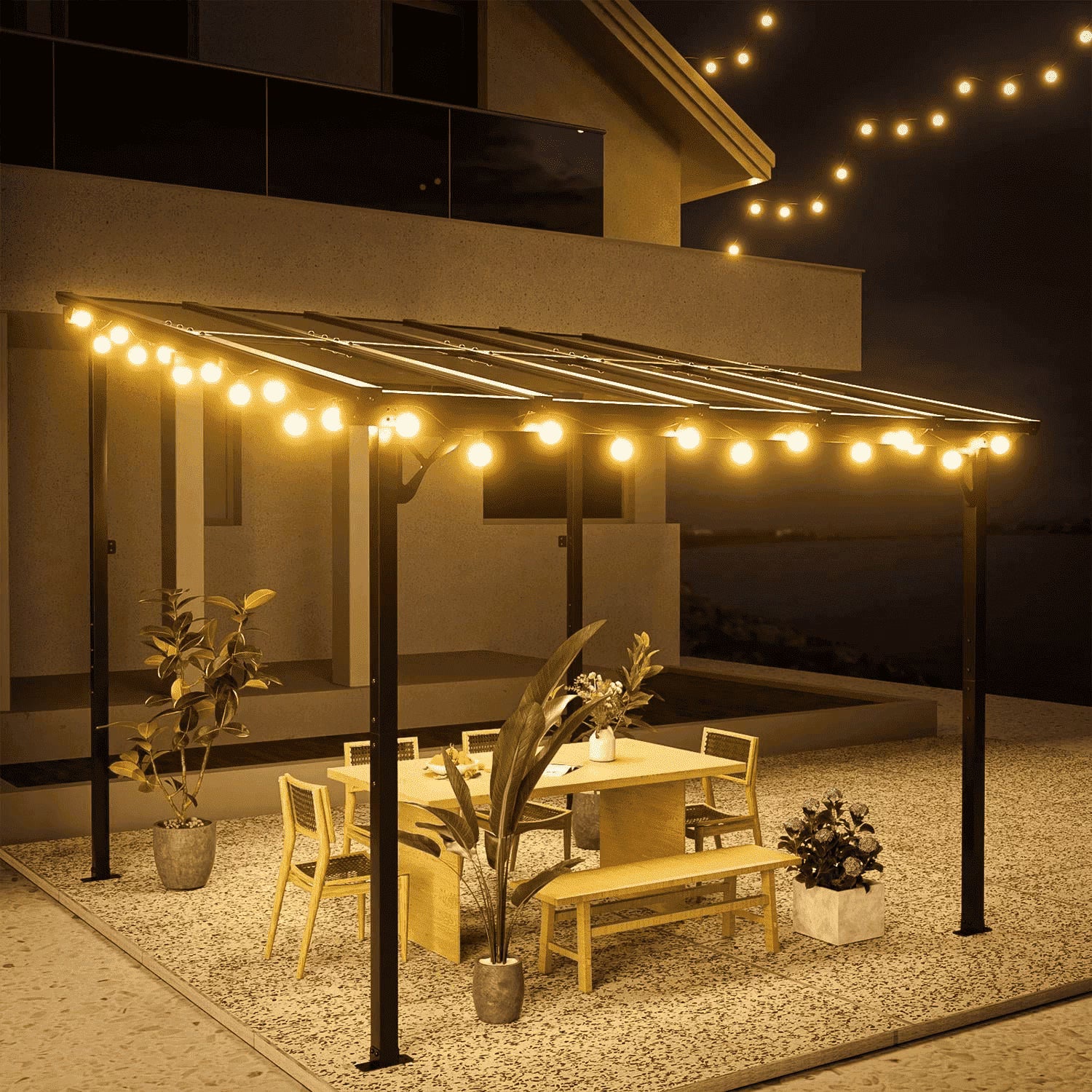 Amopatio 10' x 10' Gazebo, Hardtop Wall Mounted Lean to Gazebo Pergola for Patio, Large Aluminum Pergola Awnings for Decks, Patio, Backyard, Porch