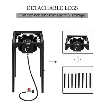 Outdoor Camp Stove High Pressure Propane Gas Cooker Portable Cast Iron Patio Cooking Single Burner