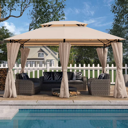 13x10 Outdoor Patio Gazebo Canopy Tent With Ventilated Double Roof And SideWall(Detachable Curtain Included On All Sides),Suitable for Lawn, Garden, Backyard and Deck,BEIGE