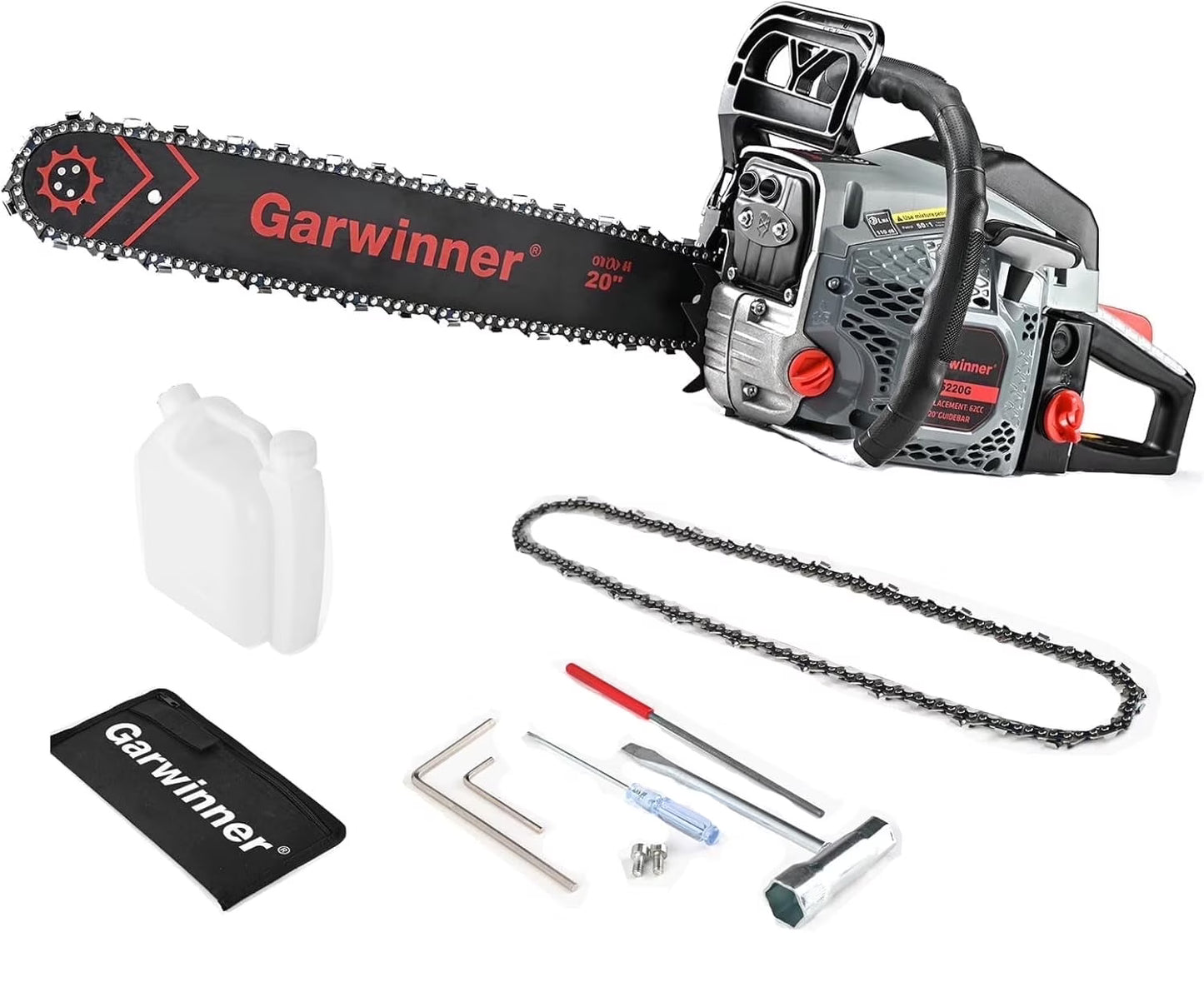 Gas Chainsaw 20in. 3.4HP Gas Powered Chainsaw 2-Cycle Handheld Chain Saw for Garden/Patio/Farm 6220G(Two Chains)