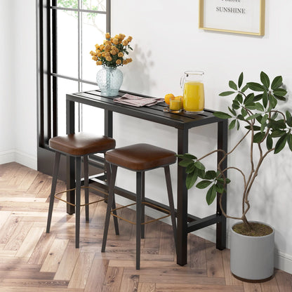 Costway Outdoor Metal Bar Table 55'' Patio Rectangular Counter Height Dining Table Black