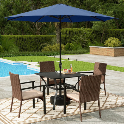 Alpha Joy 8-Piece Outdoor Patio Dining Set with 13 ft Umbrella, Rattan Chairs & Rectangle Table Set for 6, Beige Umbrella