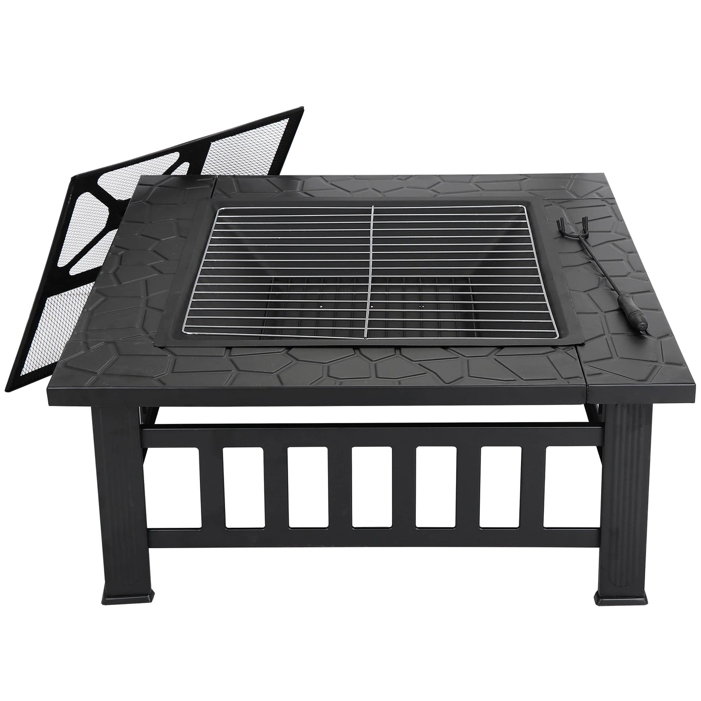 ZENY 32" Outdoor Fire Pit Square Metal Firepit Patio Garden Stove Wood Burning