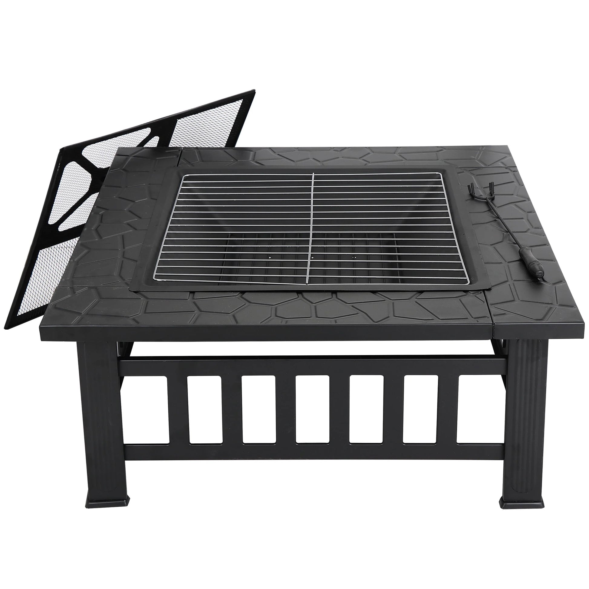 ZENY 32" Outdoor Fire Pit Square Metal Firepit Patio Garden Stove Wood Burning