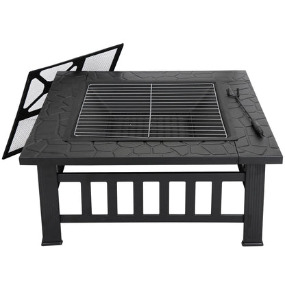 ZENY 32" Outdoor Fire Pit Square Metal Firepit Patio Garden Stove Wood Burning