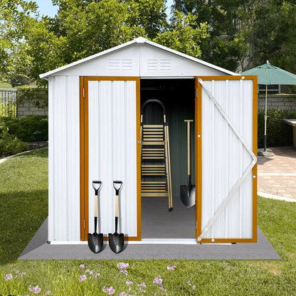 5?4 FT Outdoor Storage shed, Metal Shed with Sloping Roof and Lockable Door, Tool Shed for Bike, Toys, Backyard, Garden, Patio, White