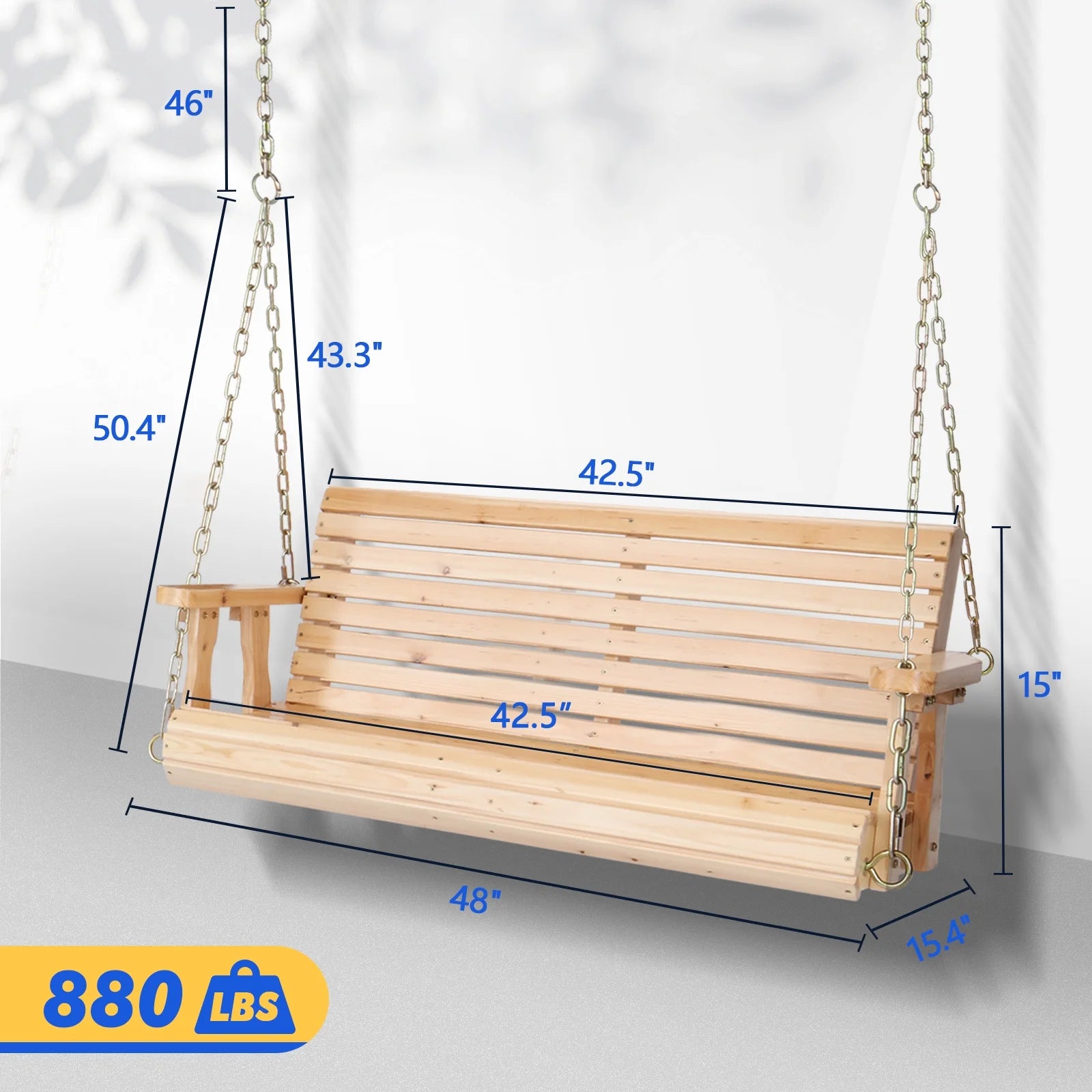 Zimtown Patio Wooden Porch Swing Swing Chair Bench Heavy Duty 880lbs with Hanging Chains for Outdoors,4 FT, Natural