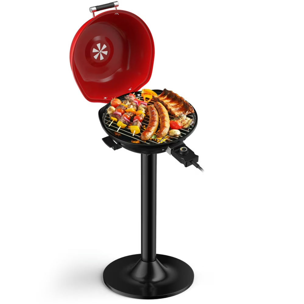 Aimee Lii 1600W Portable Electric BBQ Grill with Removable Non-Stick Rack, BBQ Grill for Outdoor Cooking Kitchen, Garden and Patio Backyard Barbecue-Black & Red