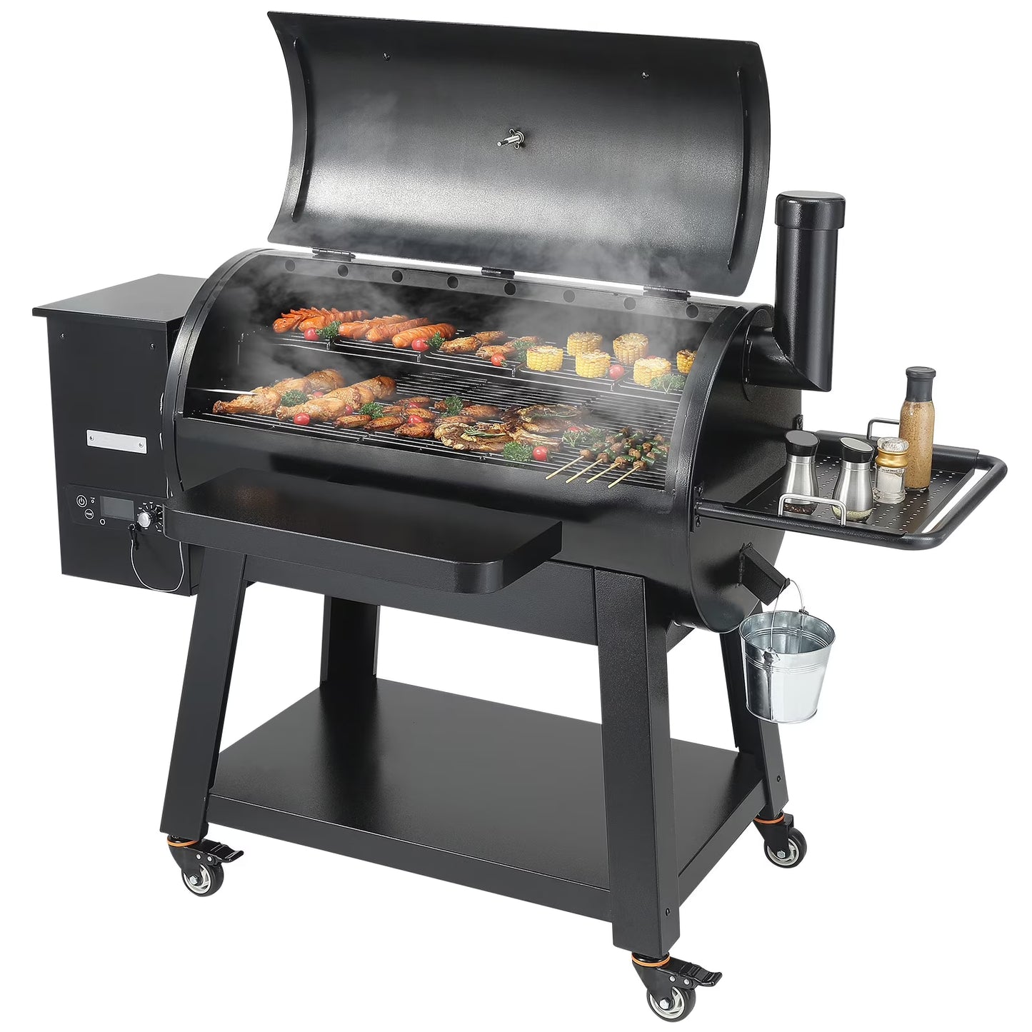 KFFKFF 62" Heavy Duty Charcoal Grill 8 IN 1,BBQ Portable Grill with Cart Outdoor Cooking Barbecue Camping, Picnic, 840 sq, Patio and Backyard