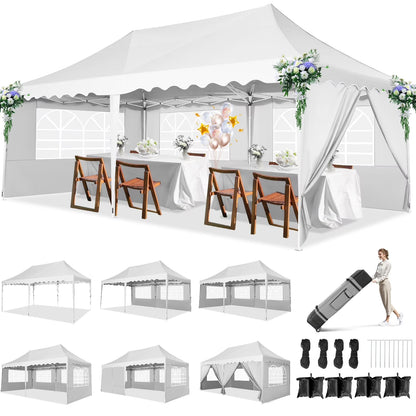 HOTEEL 10x20 Pop up Canopy Tents with Removeble Sidewalls,Outdoor Gazebo with Wheeled Bag & 4 Sandbags,for Patio,Wedding,Backyard,Camping,Parties,Event,Black