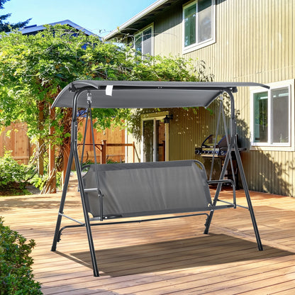Patio Seating 3-Person Porch Swing with Stand, Outdoor Swing for Patio Porch with Adjustable Tilt Canopy and Comfortable Swing Bench-Style Seat, Steel Frame, Gray,Outdoor Seating
