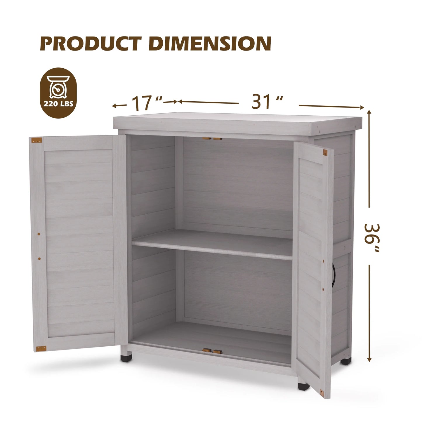 Tcbosik Outdoor Storage Cabinet & Potting Bench Table, Wooden Patio Furniture with Metal Top, Garden Workstation for Backyard, Lawn, Deck, Balcony, Gray