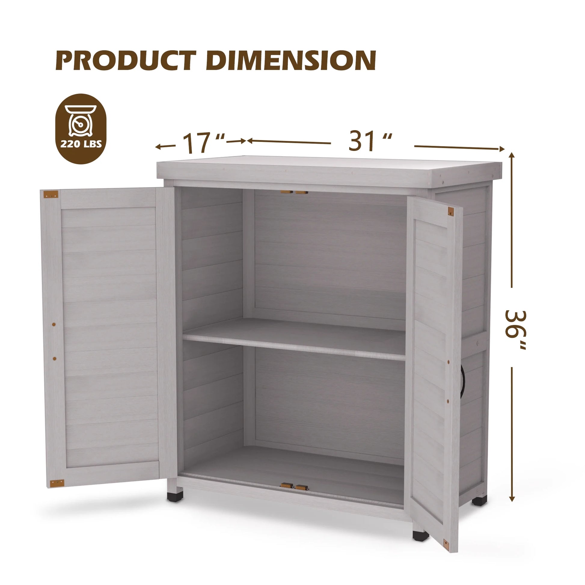 Tcbosik Outdoor Storage Cabinet & Potting Bench Table, Wooden Patio Furniture with Metal Top, Garden Workstation for Backyard, Lawn, Deck, Balcony, Gray