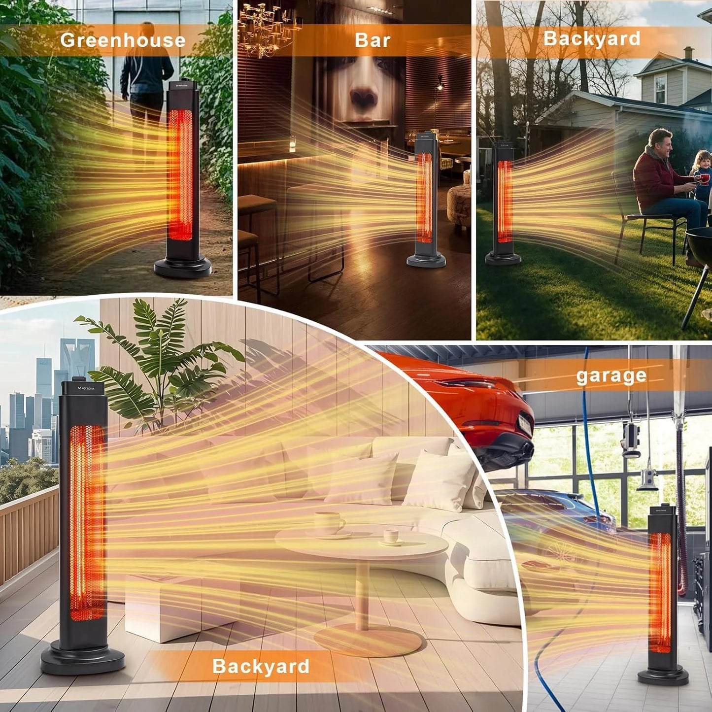 Acekid Outdoor Heater for Patio, 1500W Electric Outdoor Heater With 3 Heating Level (500W/1000W/1500W), Portable Fast Heat Garage Heater