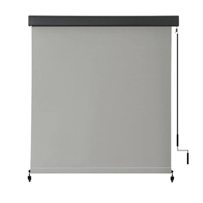 Vicllax 7'Wx8'H Outdoor Roller Shades Blinds for Patio Porch Crank Operation Solar Fabric, Light Gray
