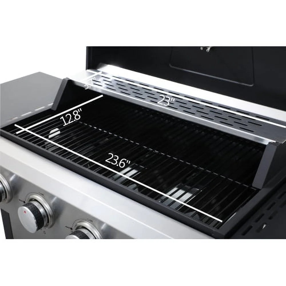 Yiweny 3 Burner BBQ Propane Gas Grill, Stainless Steel 25650 BTU Patio Garden Barbecue Grill with Bottle Opener, Two Foldable Side Shelves & Thermometer, Perfect for Camping, Outdoor Cooking.
