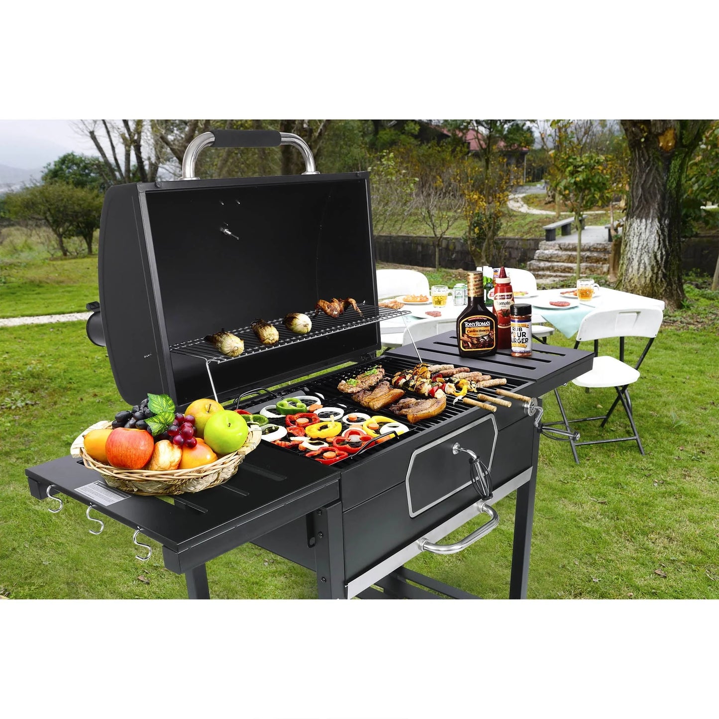 Gourmet 30" CD2030AN Deluxe Charcoal Grill, BBQ Smoker Picnic Camping Patio Backyard Cooking, Black