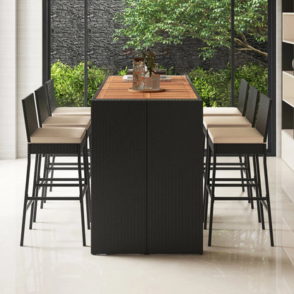 Gymax 7 Pieces Patio Bar Set w/Acacia Wood Tabletop & Removable Cushions Outdoor