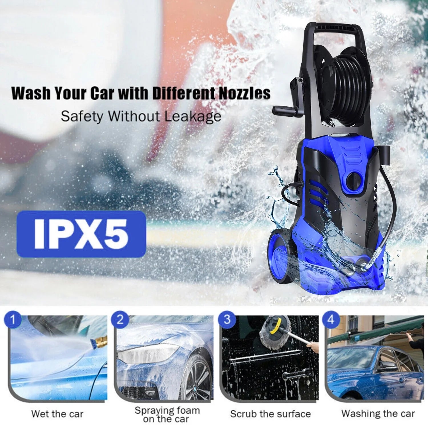 YouYeap 3000 PSI Electric Pressure Washer 2.0 GPM for Household, Great for Cars, Patios, Siding, Driveways