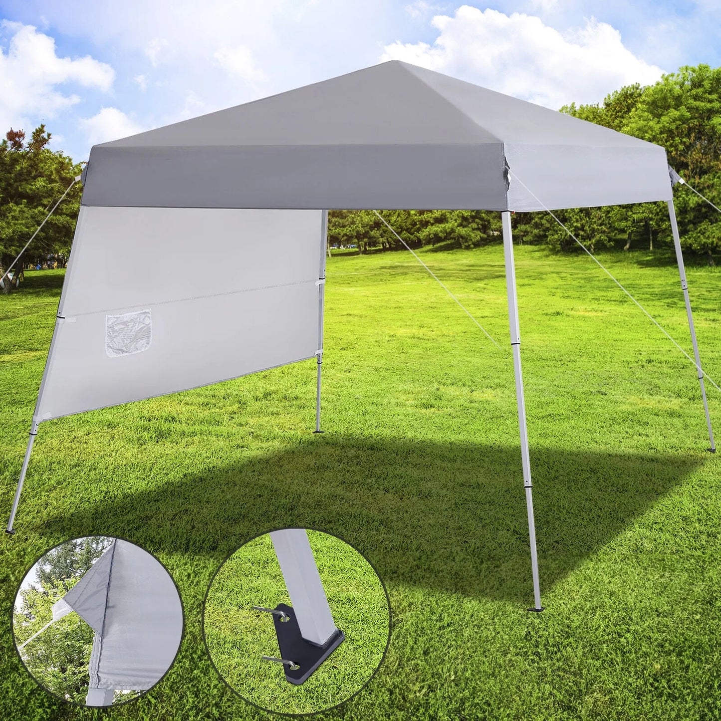 YUONAO 8x8 FT Slant Leg Pop Up Canopy Tent with Sidewall, Outdoor Wedding Party Gazebo, Portable Sun Shelter for Patio, Backyard, Beach – Gray