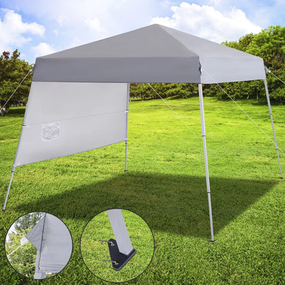 YUONAO 8x8 FT Slant Leg Pop Up Canopy Tent with Sidewall, Outdoor Wedding Party Gazebo, Portable Sun Shelter for Patio, Backyard, Beach – Gray
