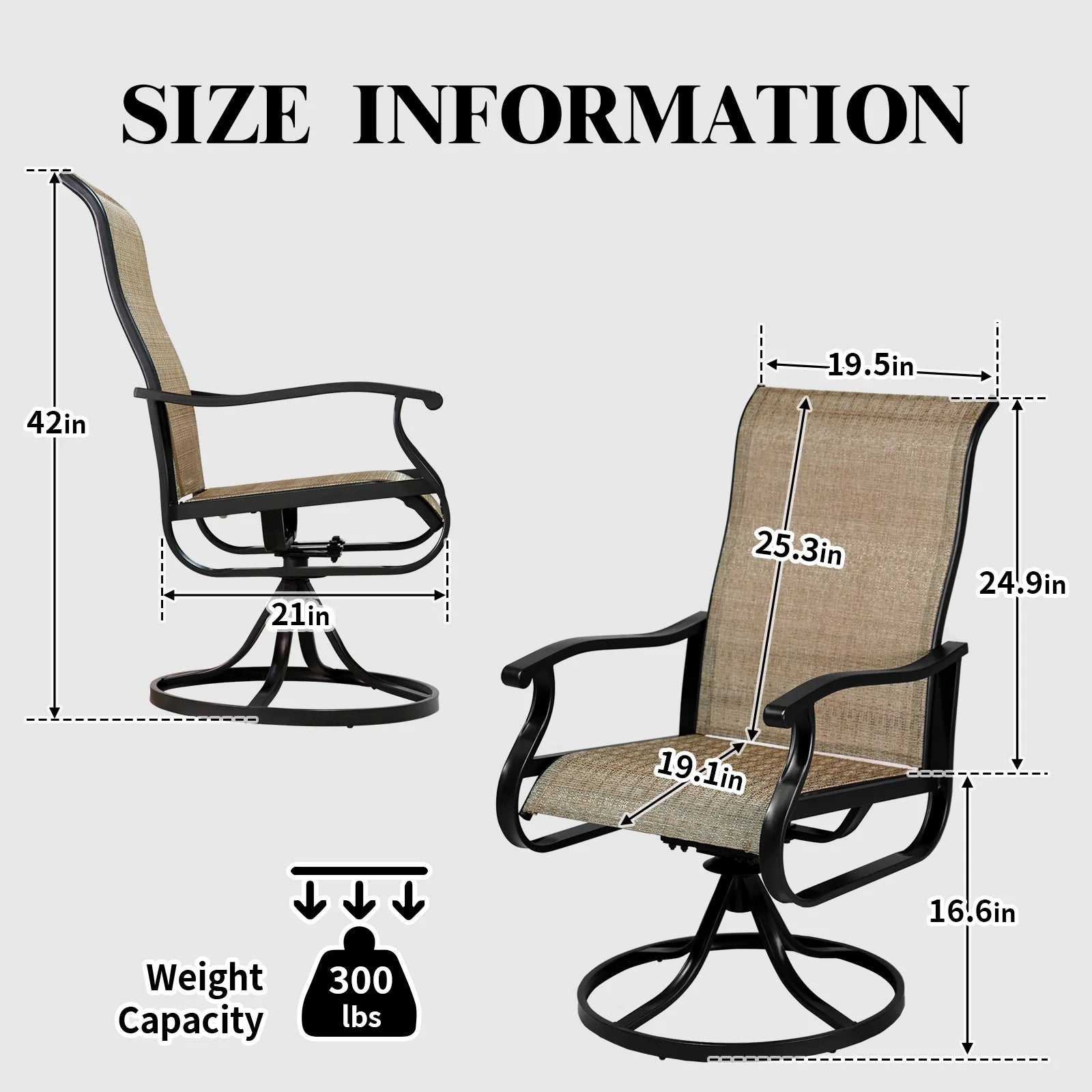 Patio Swivel Chairs Set of 2, Outdoor High Back Rocker Dining Chairs with All-Weather Textilene Mesh and Metal Frame, Comfortable Swivel Chairs for Patio, Garden, Deck, and Backyard (Beige)