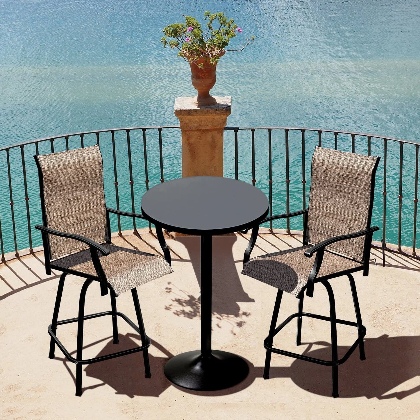 LACOO Patio Bar Height Bistro Chair Set of Two,Tan
