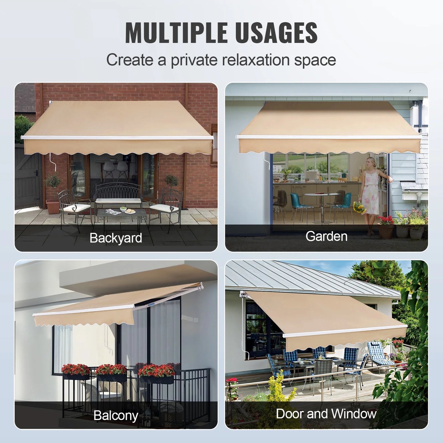 KFFKFF Patio Awning Retractable 8' x 7' Awning Sunshade Shelter with Crank Handle