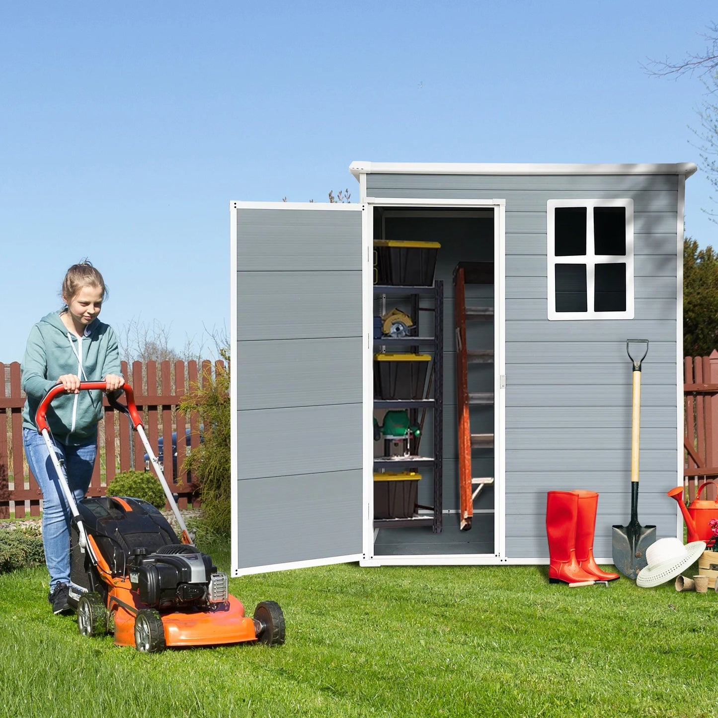 5'3' Outdoor Storage Shed, Resin Storage Cabinet, Garden Tool Shed with Double Lockable Doors, Organizer Cabinet for Patio Yard, Gray