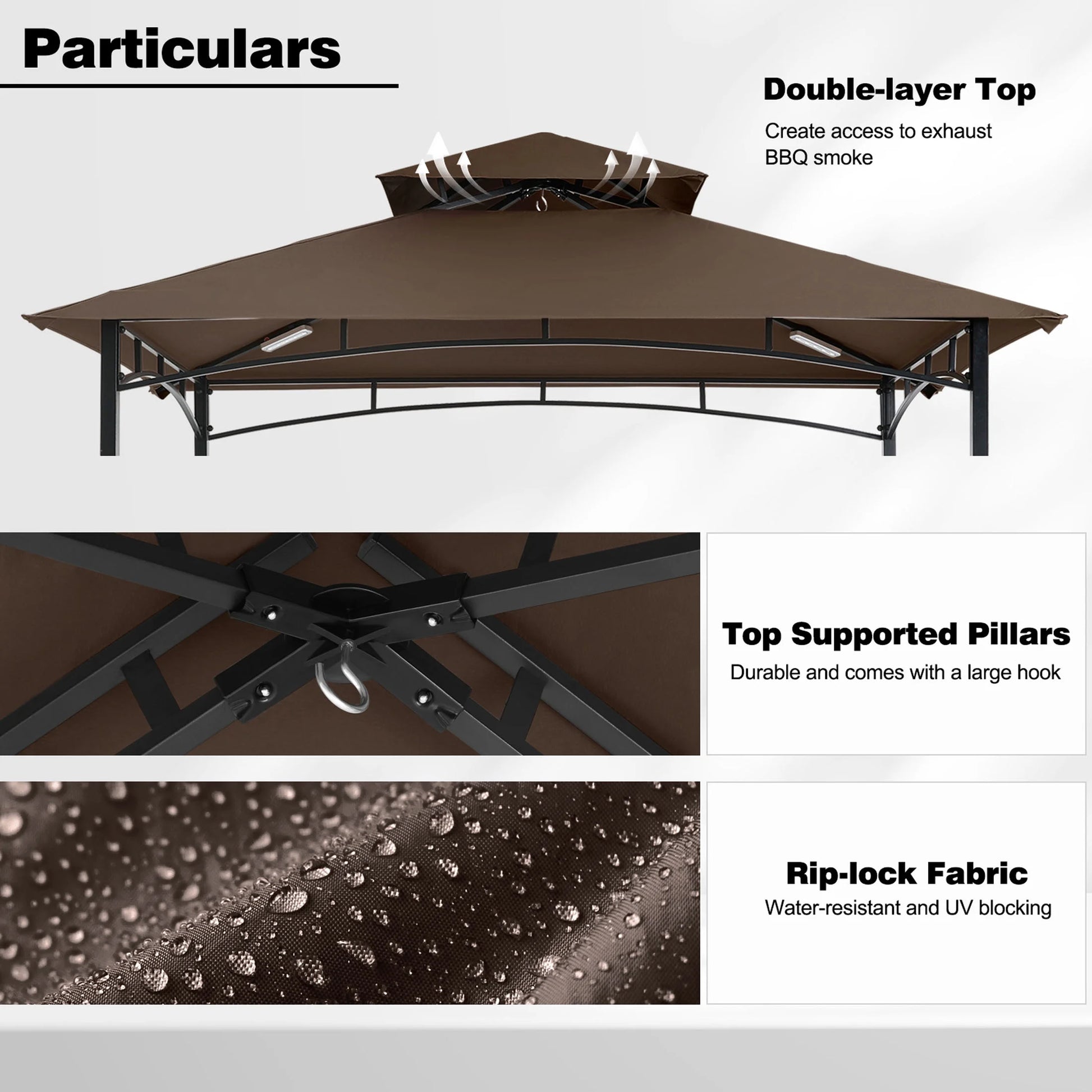 MASTERCANOPY 8' x 5' Grill Gazebo Outdoor BBQ Gazebo Canopy with LED Lights for Patio, Brown