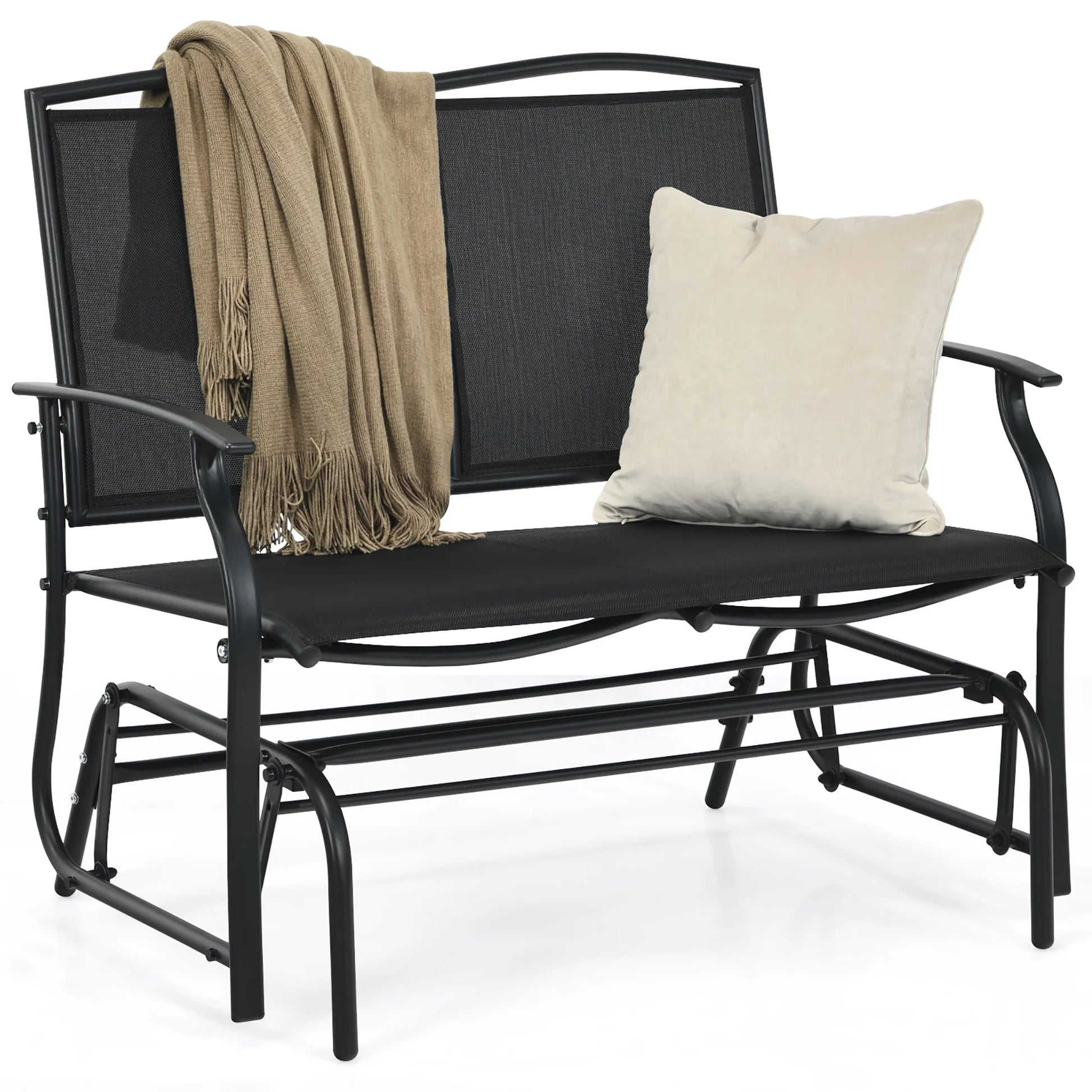 Costway Patio Glider Rocking Bench Double 2 Person Chair Loveseat Garden Black