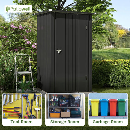 Patiowell 3?3FT Metal Outdoor Storage Shed with Sloping Roof and Single Lockable Door, Black