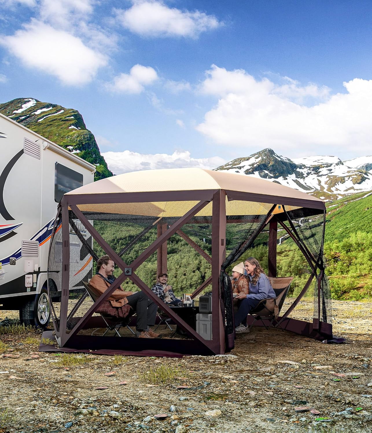 Huloretions Pop-Up Screen Tent Gazebo, 12 x 12 Ft Camping Canopy Instant Shade, Featuring 6 Removable Privacy Canopy, and Made from 210D Oxford Fabric for Patio, Backyard, and Lawn Use