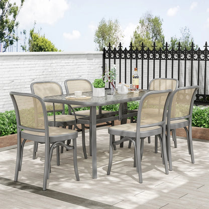 Pirecart Outdoor Glass Table with Umbrella Hole, Patio Dining Table for 6, for Garden, Balcony, Backyard, Poolside, Lawn, Gray