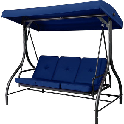 Pirecart 3 Person Patio Porch Swing Outdoor Converting Swing Glider Hammock with Adjustable Canopy, Cushions, Red