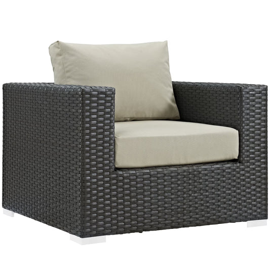 Modern Contemporary Urban Design Outdoor Patio Balcony Lounge Chair, Beige, Rattan